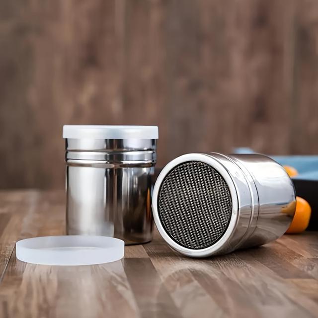 TEMU 2pcs Stainless Steel Powder Sugar Shaker Duster With Lid, Fine Mesh Shaker Powder Cans For Baking Soda , For Restaurant Use