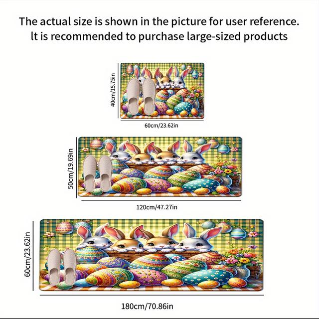 TEMU Festive Easter Bunny And Egg Rug - Spring Decorating - Machine Washable - 60cm/23.62in X 40cm/15.75in