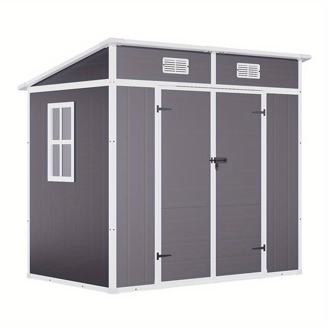TEMU Garden Storage Shed 4 X 6ft Sheds W/ Double Door Window Ventilation Grey Sturdy, Temporary, Not For Permanent Purposes, Removable