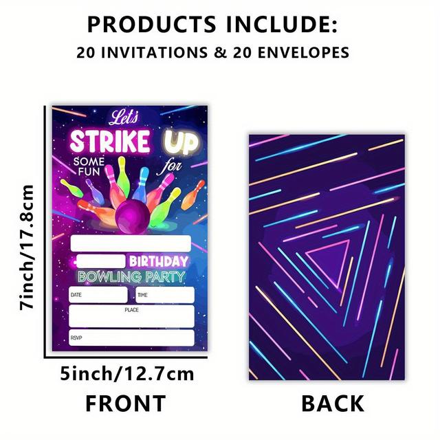 TEMU 20 Stück Bowling Geburtstagsparty Einladungen mit Umschlägen - Cartoon Muster Papier Einladungen für Kinder, kein benötigt, perfekt für Weihnachten, Halloween, Thanksgiving, Hochzeiten und mehr