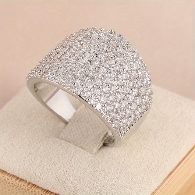 TEMU Anillos elegantes para mujer con borde ancho brillante, joyería ideal para recepciones de bodas y excelentes opciones de regalo