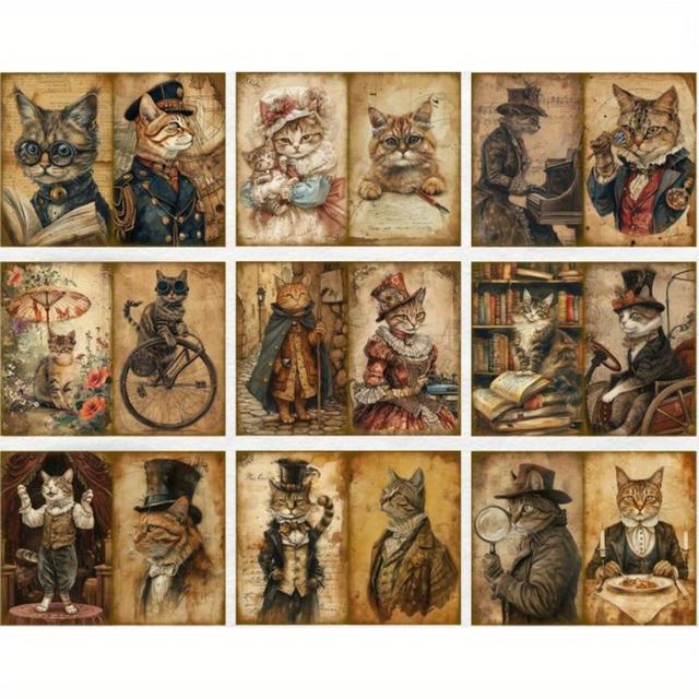 TEMU A Set Of 10 Papers Featuring Victorian-style Cats With Flowers, Perfect For Junk Journal Pages And Artistic Collages
