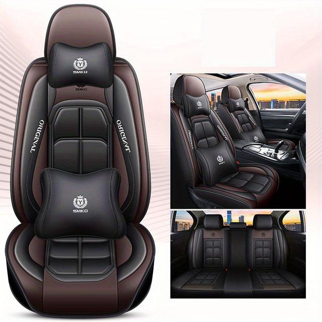 TEMU 5-seater Fit Pu Leather Car Seat Covers Suitable For - Heavy-duty Wear-resistant, Slim For Backrest/headrests, Pu Leather (no Filling)