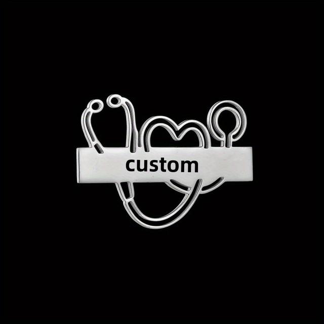 TEMU Broche de stéthoscope en acier inoxydable gravée sur mesure, broche personnalisée DIY, design creux, accessoire de costume unisexe, cadeau unique pour , la Saint-Valentin, , de l'entreprise