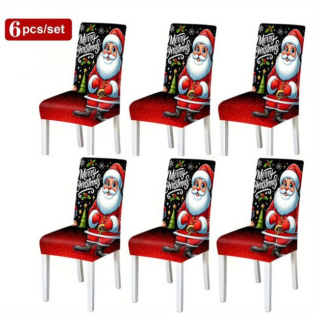 TEMU 2/4/6pcs/christmas Santa Pattern Chair Covers, Elastic Restaurant Chair Covers, Suitable For Office Banquet Hall Home Decoration