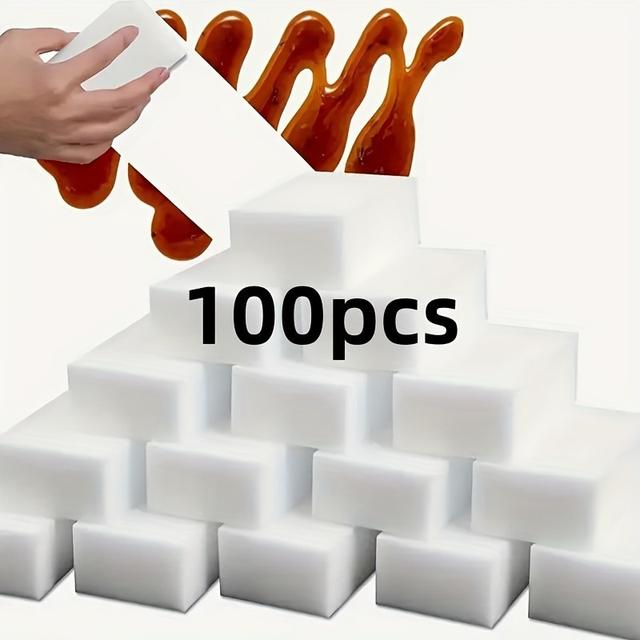 TEMU /100pcs, Magic Sponge Eraser Foam Cleaning Pad, Household Cleaning Kitchen Dishwashing Sponge For Furniture, Bathroom, Bathtub, Sink, Floor, Floor, Wall Cleaner