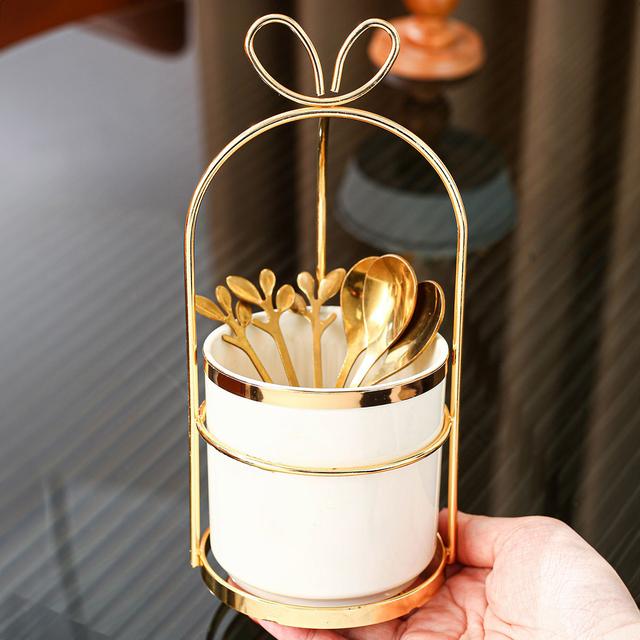 TEMU Stainless Steel Coffee Spoon Set With Storage Jar And Iron Holder - 6 Spoons, Kitchen Organizer For Home & Restaurant Use