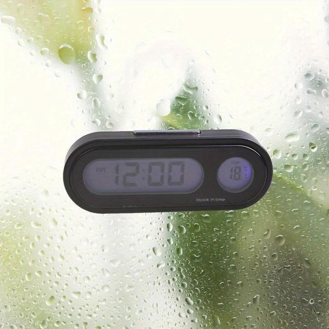 TEMU Lcd Backlit Digital Display 2-in-1 Car Clock Car Styling Accessories Car Clock Digital Thermometer Watch Lights Up