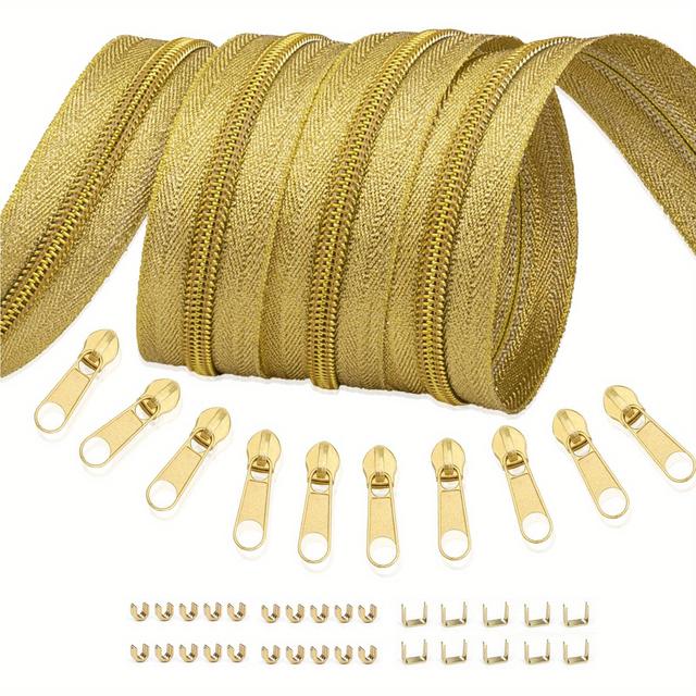 TEMU 1 Set, Woven Zipper 450cm/177inch With 10 Lockless Zipper Pulls And Stoppers, Suitable For , Bags, Home Textiles, Etc