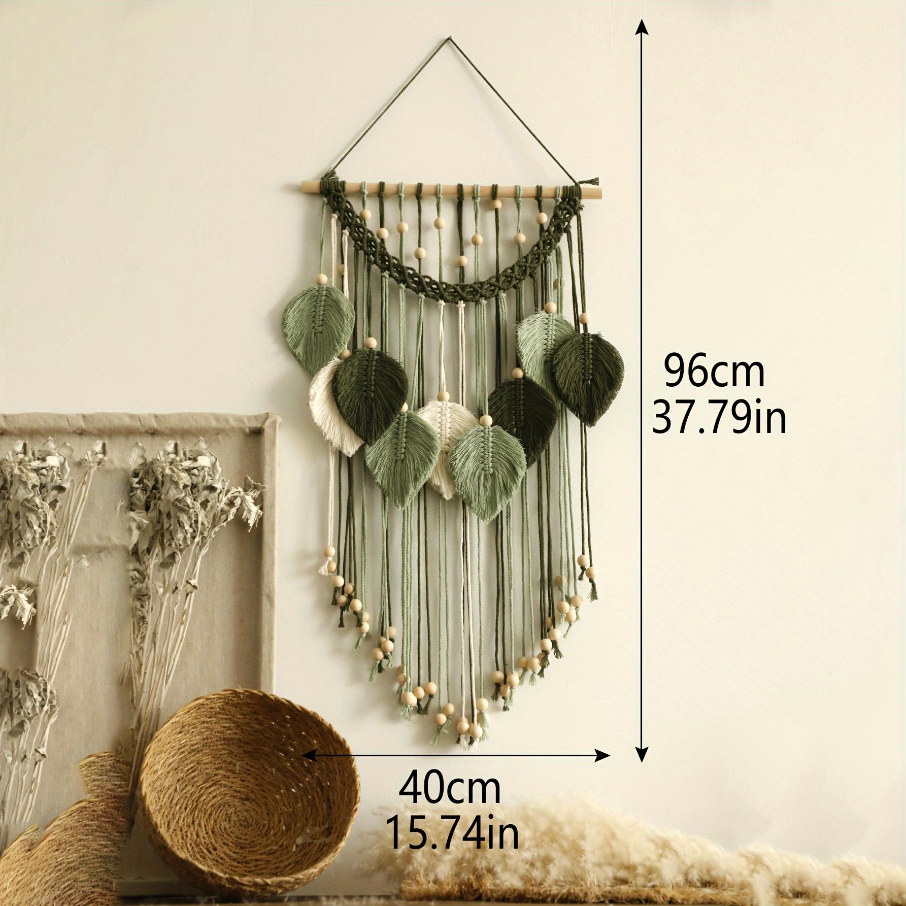 TEMU 1 Pieza Colgante de Pared Macramé con Hojas, Estilo Boho Chic con Plumas, Decoración de Pared a con , Tapiz de Hojas, Decoración Bohemia para Guardería, Dormitorio, o