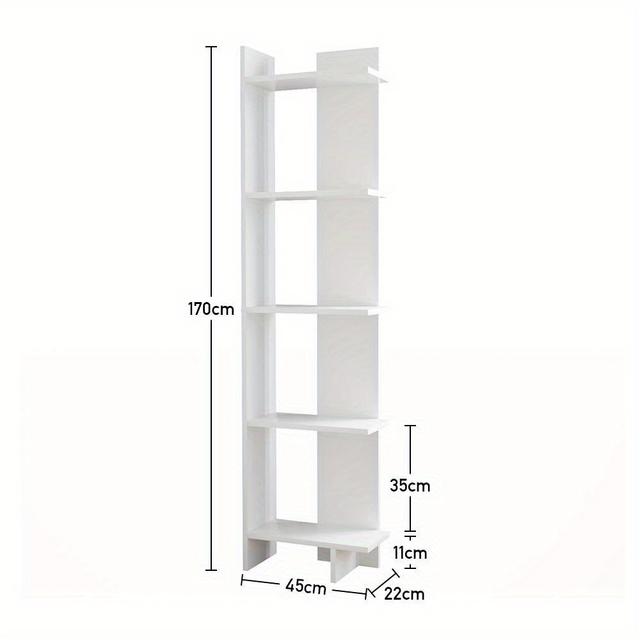 TEMU 5-shelf Corner Bookcase, 15mm Thick Pb, Surface: Laminated , Color: White.