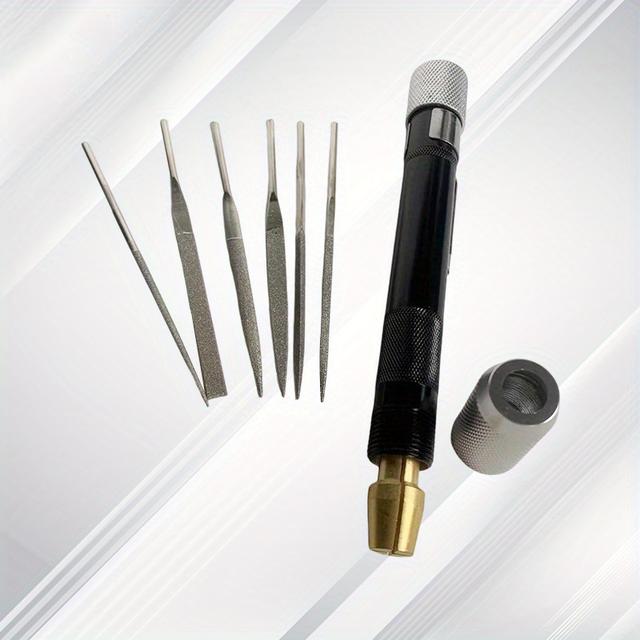 TEMU 6-in-1 Mini Diamond Needle File Set - Iron Precision Files For Metal, Wood, Jewelry, Hobby & Plastic Sanding - Portable Sharpening Tools With Pen Holder Cutter