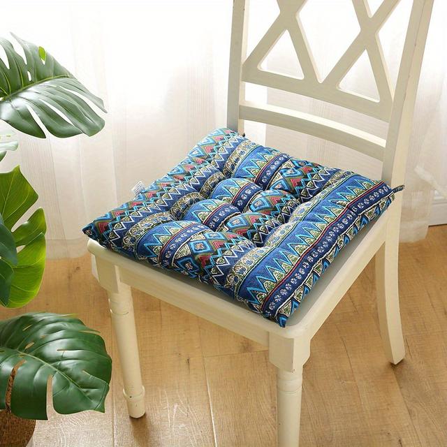 TEMU وسادة مقعد بوليستر بأسلوب بوهيمي 1 قطعة، قابلة للغسل في الغسالة، وسادة كرسي مربعة بإغلاق برباط للاستخدام في الطعام والمكتب
