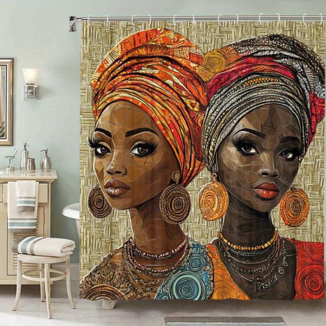 TEMU ผ้าคลุมอาบน้ำกราฟิกศิลปะที่กันน้ำพร้อมธีมแอฟริกัน, ผ้าไม่ทอผ้าที่ใช้ในห้องน้ำพร้อมกับ 12 ตะขอ, สามารถซักเครื่องได้, ของตกแต่งห้องน้ำที่ทนทานสำหรับบ้านและโรงแรม