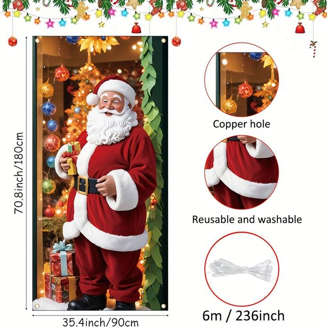 TEMU Faixa de porta 2D 1pc Faixa de porta de poliéster festivo - Durável, lavável, reutilizável 35x70 polegadas de varanda de Natal para uso doméstico e externo, sem necessidade de eletricidade