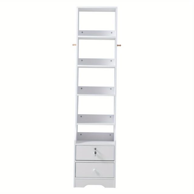 TEMU 1pcs 5 Tiers Rack Tall Wood Bedside Cabinet 2 Drawers Storage Unit Bookshelf Bedroom Furniture Nightstand