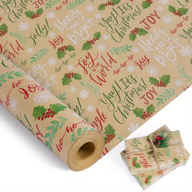 TEMU 1 Rollo de Papel de Regalo Navideño Festivo - de Calidad, 17" x 49' con Alegres y Diseños de en Verde, , - para Envolver Regalos y Decoraciones Navideñas, Decoraciones de Navidad