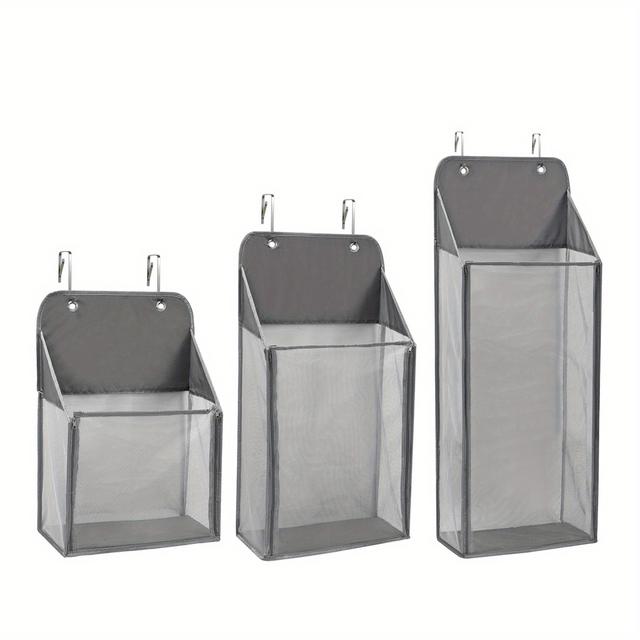 TEMU Versatile Over-the-door Laundry Hamper With Zipper - Mesh Wall Hanging Storage Bag For Dirty Clothes, Bathroom & Dorm Organization, Blue, Laundry Baskets