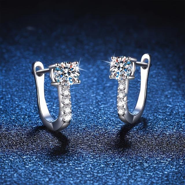 TEMU Real Moissanite Decor Silvery Stud Earrings Sterling 925 Silver Jewelry Elegant Minimalist Style Accessories
