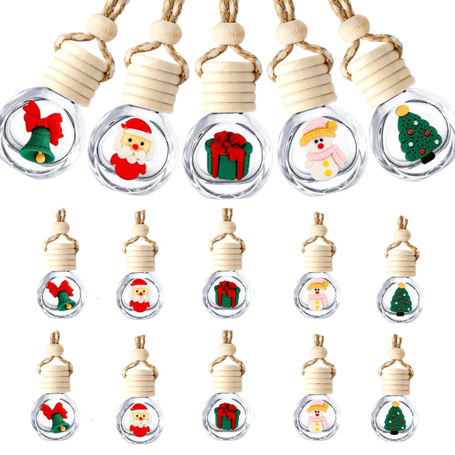 TEMU 10 Stück Hängende Auto Lufterfrischer Diffuser Flaschen, Leere Glas Parfümflaschen für Lufterfrischer, Anhänger für Ätherisches Öl Aromatherapie, Dekorative Artikel (Transparent, Weihnachten)