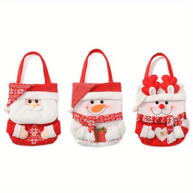 TEMU Set mit 3 Weihnachtsgeschenktüten mit fröhlichen Cartoon-Motiven von Weihnachtsmann, Schneemann und Rentier – Perfekt für Weihnachtsleckereien und Äpfel, komplett mit Klappverschluss