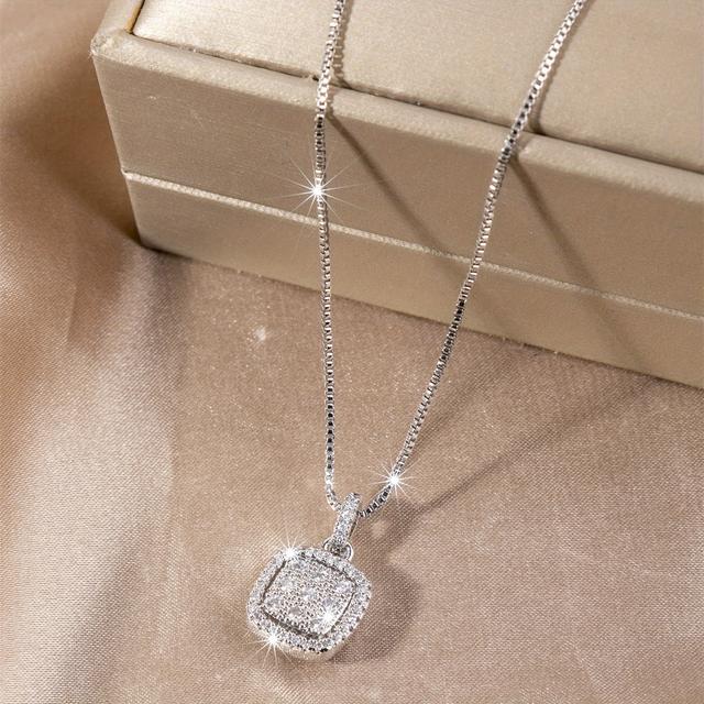 TEMU A And Square Synthetic Zircon Pendant - A Luxurious 925 Silver Necklace For Teenager, Perfect For Wedding Celebrations., For Teenager