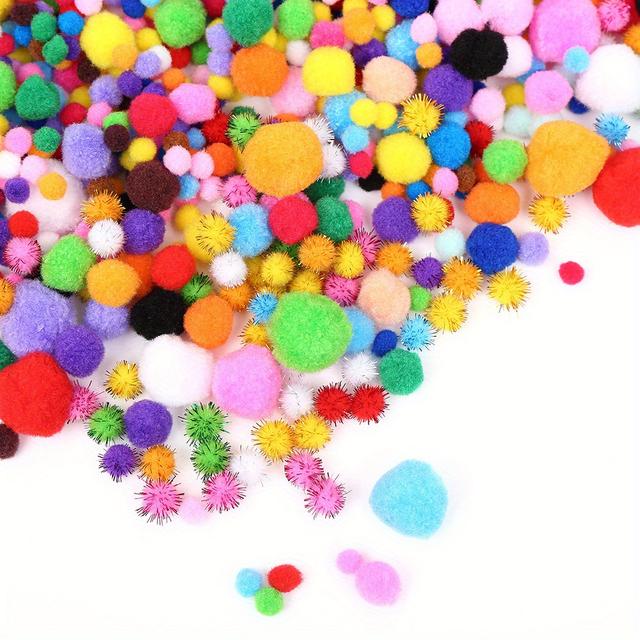TEMU 1000pcs Vibrant Mini Plush Pom Poms, 1-3cm - Ideal For Creative Diy Crafts & Fun Projects, Colorful Acrylic Fiber Pom-poms With Rainbow & Flower Patterns For And Crafters, Pom Poms For Crafts