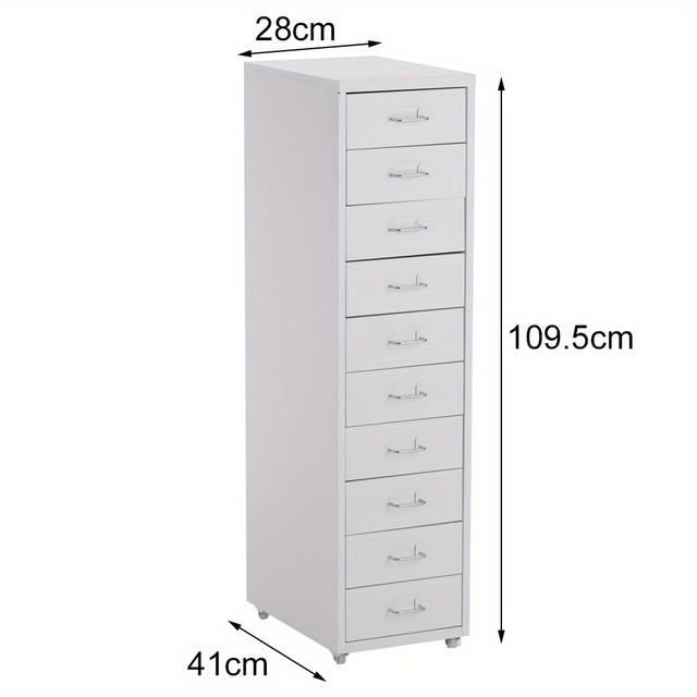 TEMU 10 Tiers Drawers Storage Cabinet Filing Cabinets, Mobile File Cabinets Metal Drawer Storage Office Furniture Filing Drawers With 4 Wheels, W28*d41*h109.5cm, White