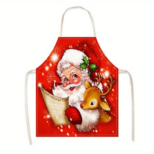 TEMU ., Weihnachts-Santa-Elch-Druck Schürze für Zuhause Küche Kochen Arbeitskleidung / Verschleißfeste Reinigungs-Schürze für Zuhause Küchenzubehör Party Feiertagsdekoration Schürze