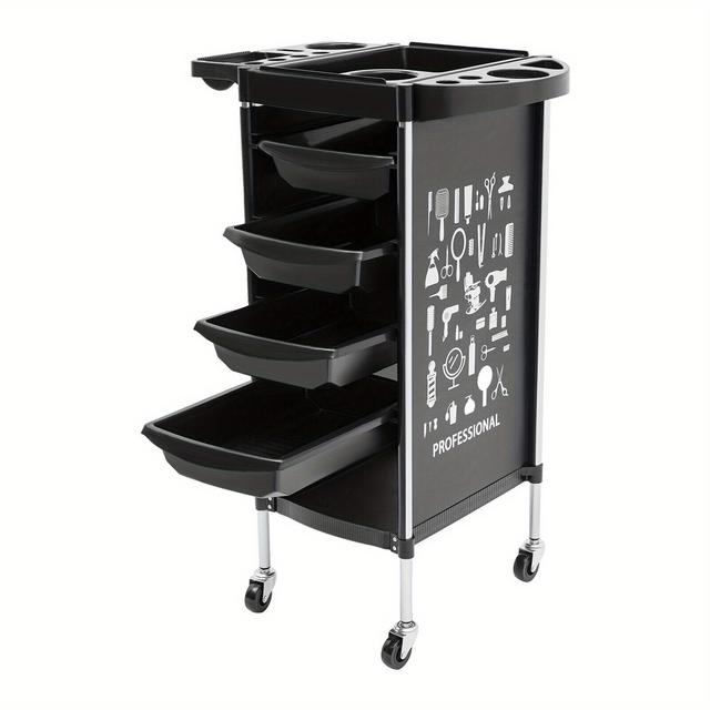 TEMU Hairdressing Trolley, Salon Trolley With 5 Pull-out Drawers, Foldable Device Holder, Spa Hairdressing Trolley For Stylist, Hairdresser, Hair Styling