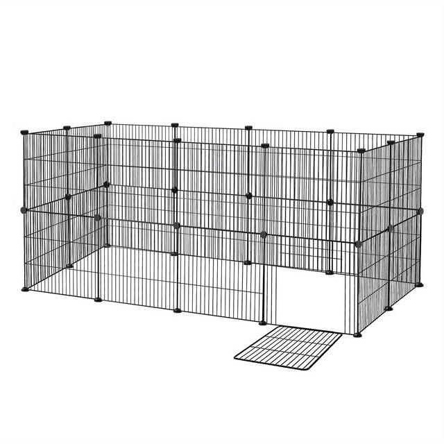 TEMU Enclos pour animaux de compagnie en grillage noir pour cochons d'Inde, cage pour lapins, utilisation intérieure et extérieure, avec pieds antidérapants, attaches et porte.