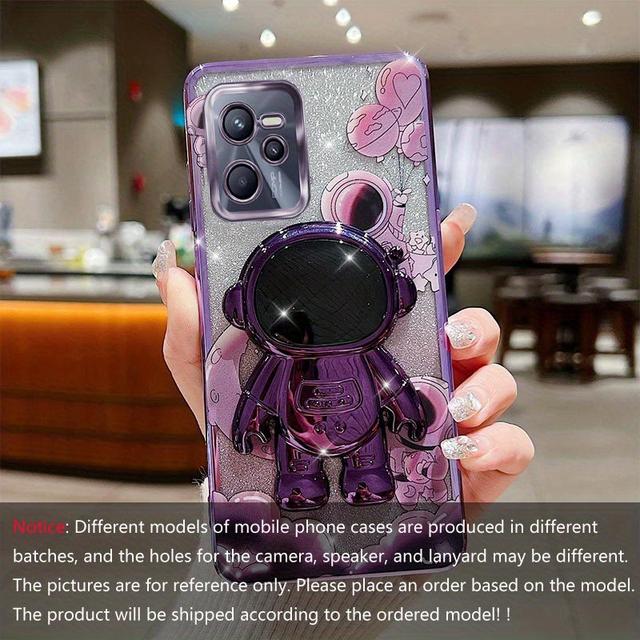 TEMU C35 Travel Plating Phone Holder Glitter Phone Case For Oppo Realme C35 Soft Cover