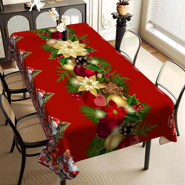 TEMU 1pc 2025 New Christmas Tablecloth Printed Tablecloth Thickened Fabric Durable Washable And Reusable Suitable For Home Kitchen Party Holiday Table Decoration Wedding Banquet Gift