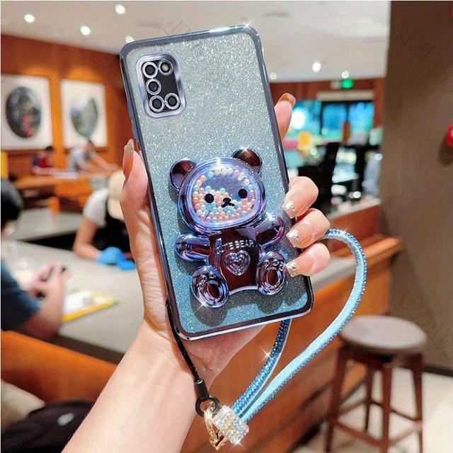 TEMU حافظة هاتف دب لطيف مع حزام 31 ماسة، لامع، وبراقة مصممة للهاتف Samsung