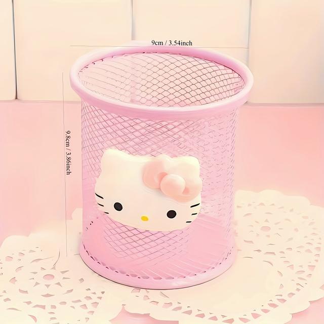 TEMU (Licencelt) Sanrio Cat Tolltartó, Asztali Rendszerező Rácsos Mintával, Dekoratív Asztali Kiegészítők, Iskolai és Irodai Írószer Tároló, Ideális Ünnepi Parti Ajándékokhoz