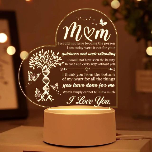 TEMU 1pc Gift For Mom - Engraved Night Light, Birthday Gift For Mom, Day, Valentine's Day Christmas Thanksgiving Gift, Unique Acrylic