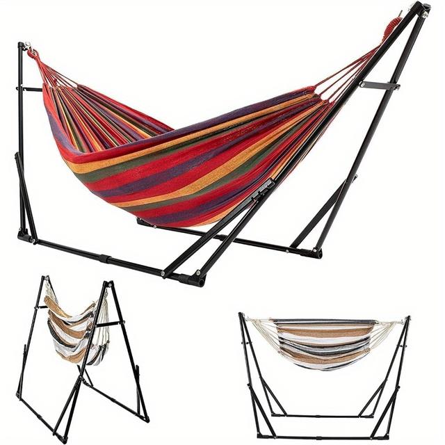 TEMU 「SUNPIE」ハンモック、フリー、折りたたみハンモック、2-in-1、荷重容量300kg、ダブルサイズ、組み立て簡単、3段階の高さ調整、屋内外使用、屋外、屋内、昼寝、キャンプ、収納バッグ付き