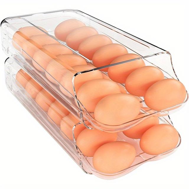 TEMU Stackable Eggs Organizer Removable Inner Tray For Organizers And Storage, Theaoo Egg Holder For Fridge, Automatic Container For Refrigerator, Clear Plastic Egg Dispenser, 2 Pack