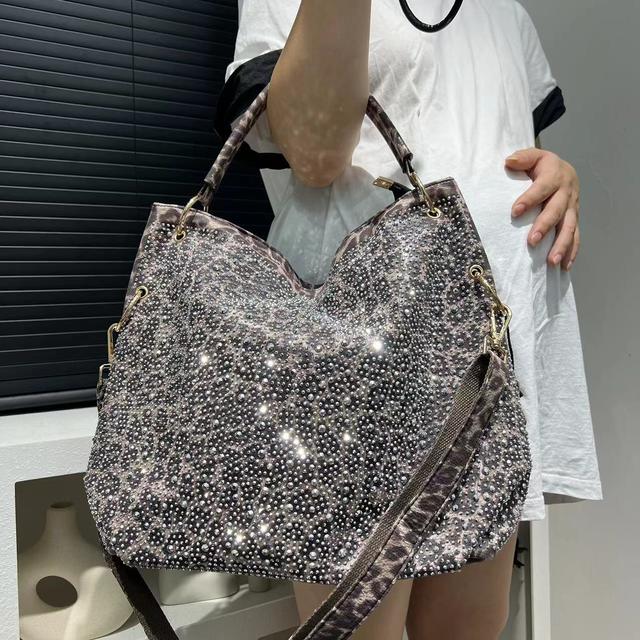 TEMU Modische wunderschöne Strass-besetzte Tragetasche für Damen, elegante Umhängetasche/Crossbody-Tasche mit Leopardenmuster