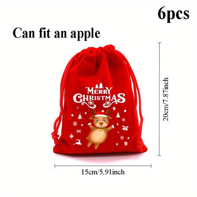 TEMU 6pcs Christmas Red Drawstring Gift Bags Suitable For , Candy & Cookie Packaging - Holiday Favor Bags With Closure, For Retail Store Packaging (6pcs)