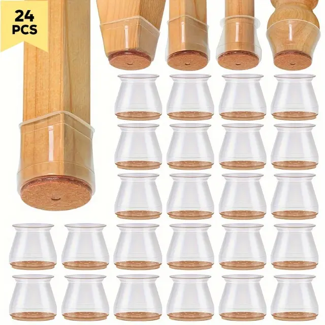 TEMU 24pcs Silicone Chair Leg Protectors With Felt Pads - Scratch-free Furniture End Caps, , Noise-reducing – Versatile Fit For Home And Office Use
