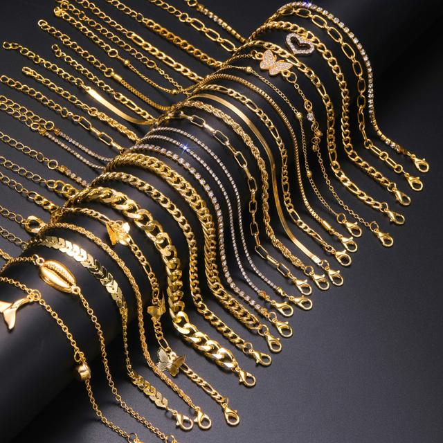 TEMU 17pcs Set Of Elegant Golden Metal Chain Anklets With Butterflies, Hollow And Shell Pendants, Retro Style Women's Gift, Summer And Accessories