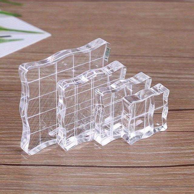 TEMU Fyrkantiga Akryl Stämplingsblock, Pads, Genomskinliga Rutmönstrade Trådplattor för Hantverk Fotoalbum, Handverktyg, Och Böjd Kant Stämpling