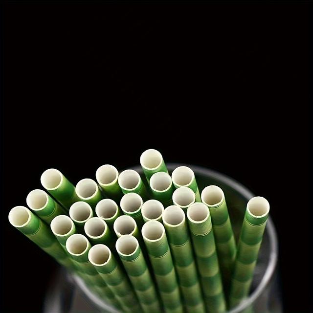 TEMU 100 Bamboo-style Patterned Paper Straws | 6×197mm, Festive Themed Drinking Straw Decorations