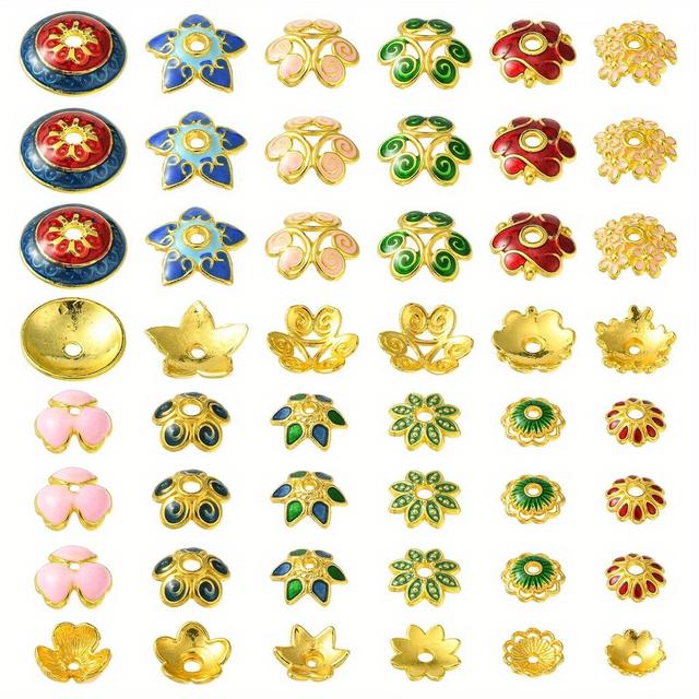 TEMU 60pcs 12 Styles Alloy Enamel , , Goldenen, 8~14x8~14x2.5~4mm, : 0.9~2mm, 5pcs/