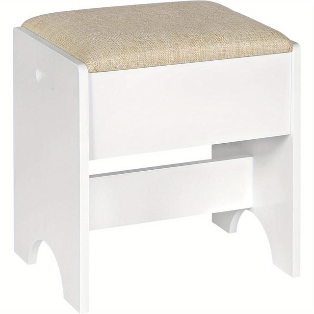 TEMU Taburete de Maquillaje, Asiento Tapizado con de Lino, 40 X 45 X 30 Cm, Madera, Silla de Mesa de Maquillaje para Dormitorio, Capacidad de Carga 150 Kilogramos