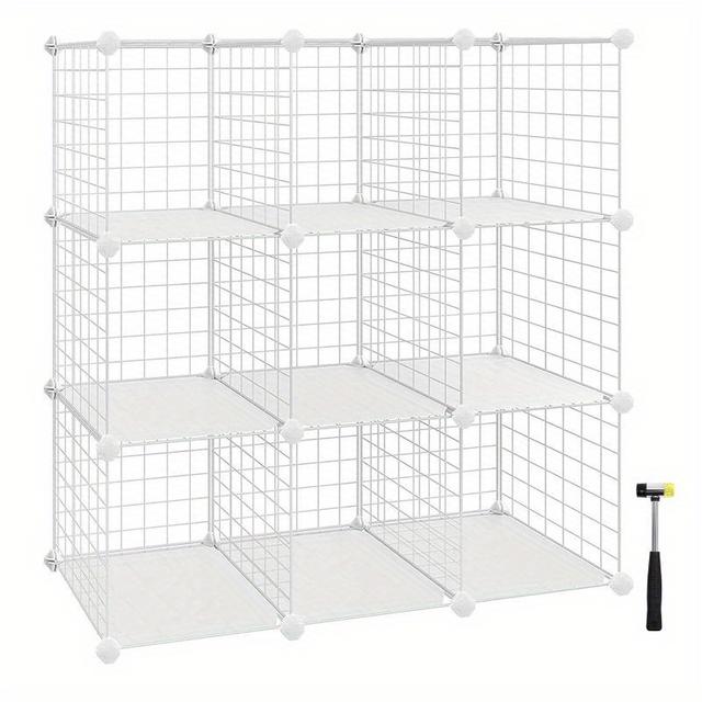 TEMU 9-cube Wire Grid Storage Rack, Interlocking Shelving Unit With Metal Mesh Shelves And Pp Plastic Sheets, For Books Shoes Clothes Tools, In Living Room Bathroom