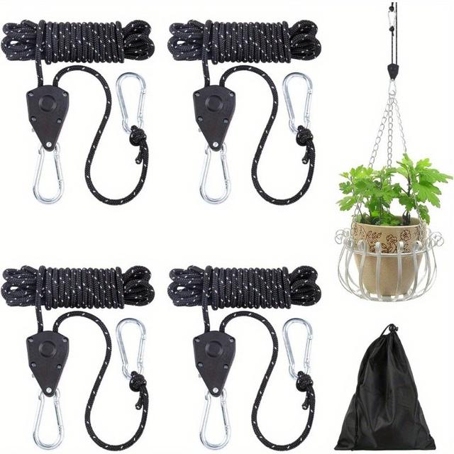TEMU Pack de 4 cliquets à corde réglables, 4 corde réfléchissante, poulie avec tendeur de corde, , cliquet à corde, pour le camping, l'auvent, , le transport de marchandises