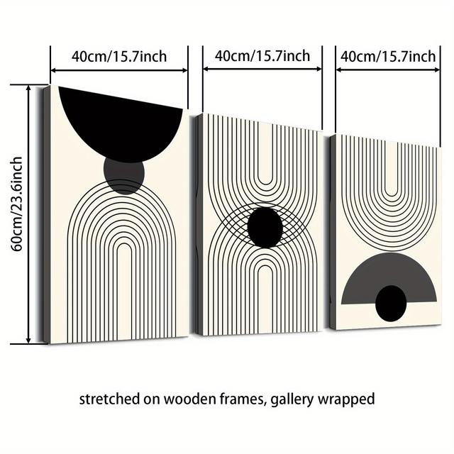 TEMU 3pcs Set Abstract Geometric Mid-century Canvas Posters - Waterproof, Wooden Wall Decor For Living Room, Bedroom, Office, And More