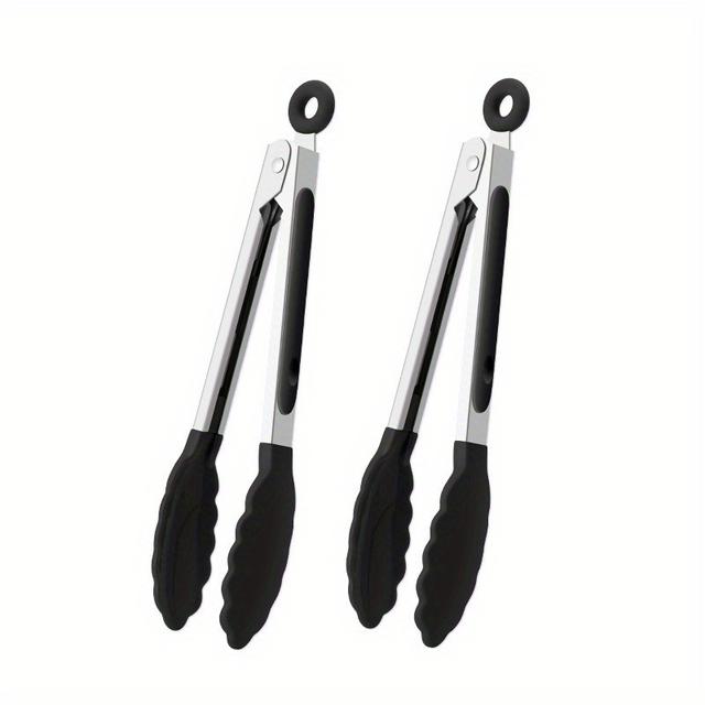 TEMU 2pcs Silicone Stainless Steel Kitchen Tongs Set, Multi-functional Food Salad Bbq Grill Serving Utensils